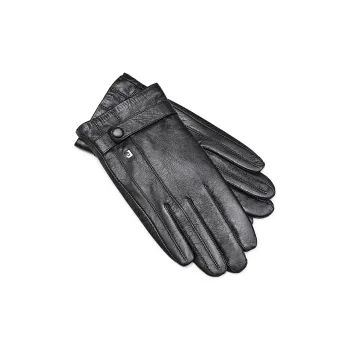 PIERRE CARDIN Sheepskin Fabric Gloves Men's Black