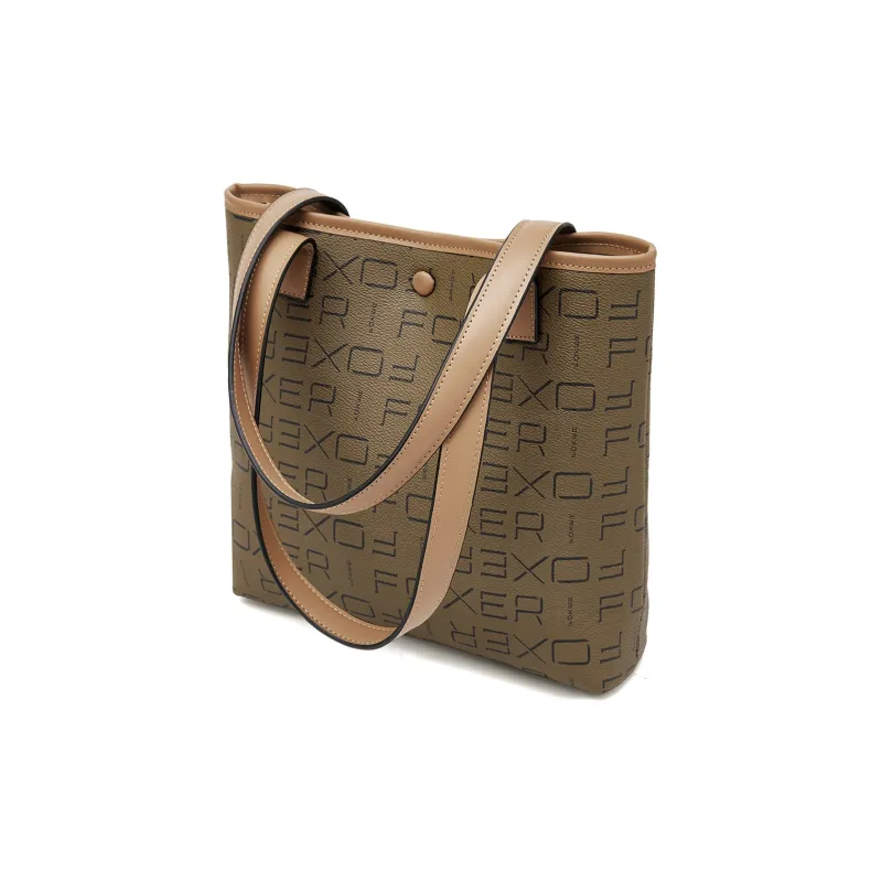 FOXER Synthetic Leather Tote Bag, Shopping Bag, Shoulder Bag Women's Khaki-4