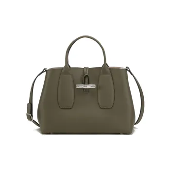 LONGCHAMP Cow Leather Big Bag Bamboo Bag Shoulder Bag, Crossbody Bag, Handbag Women's Khaki Green