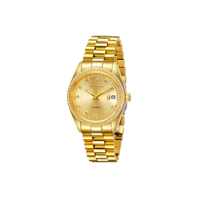 RUNOSD Automatic Mechanical Movement Gold-Plated Strap Watch Men's Watches Gold Dial-8