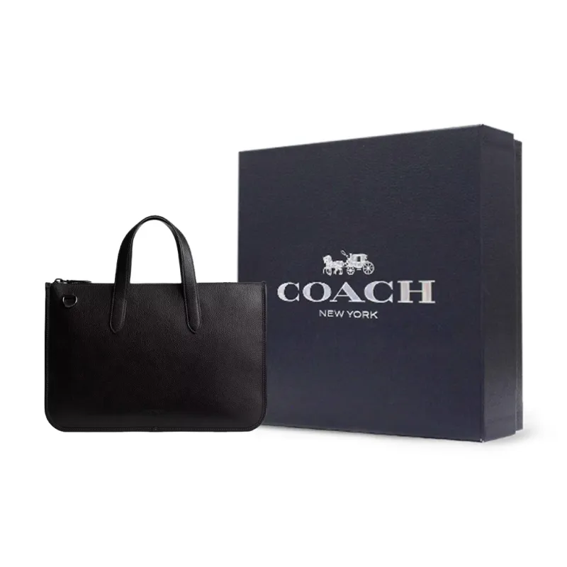 COACH Litchi Grain Leather Crossbody One Shoulder Handbag Tubas Men's Black-4