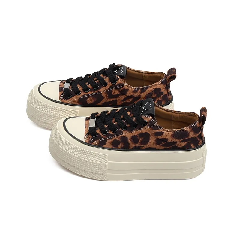 CENTRAL&KITTY Wear-Resistant Low-Top Skateboard Shoes Heel Height 4cm Women's Leopard Print-4
