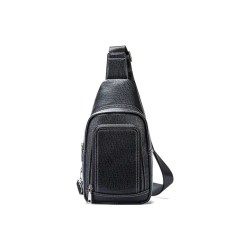 Yalu Top Grain Cow Leather Multifunctional Shoulder Bag Crossbody Bag Casual Sports Sling Bag Regular Men's Black