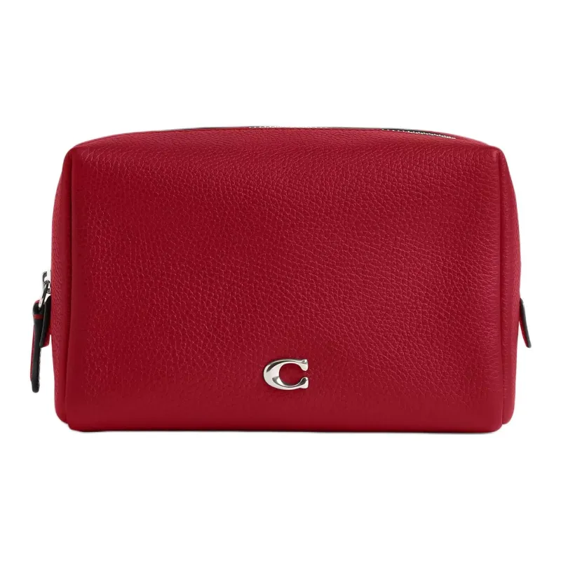 COACH Litchi Grain Leather Storage Bag, Makeup Bag Small Size Women's Ruby-0