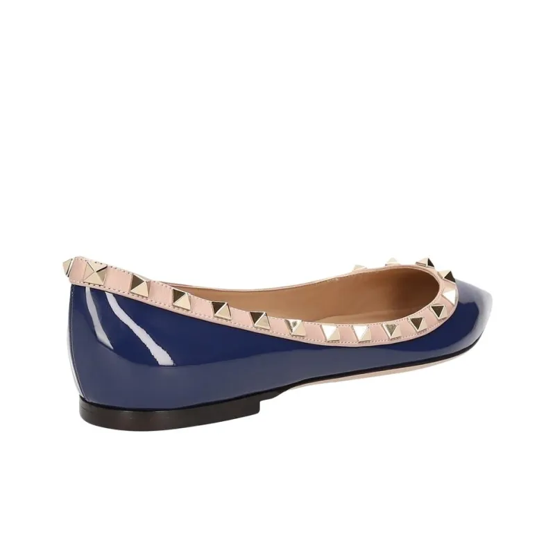 Valentino Rockstud Casual Single Shoes Women's Dark Blue-3