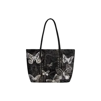 AOSONG Canvas Canvas Bag Shoulder Bags Unisex Dream Bamboo Butterfly Black