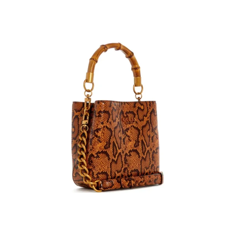 GUESS Artificial Leather Bucket Bags Shoulder Bag Crossbody Bag Handbag Small Size Women's Brown-1