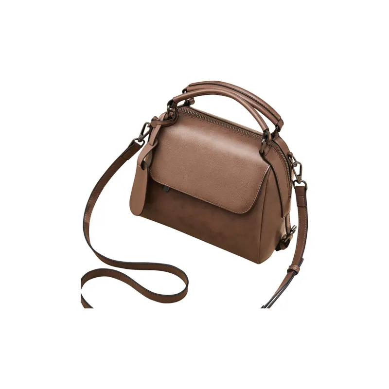 Old Man's Head Cow Leather Patchwork Synthetic Leather One Shoulder Handbags Women's Caramel-1