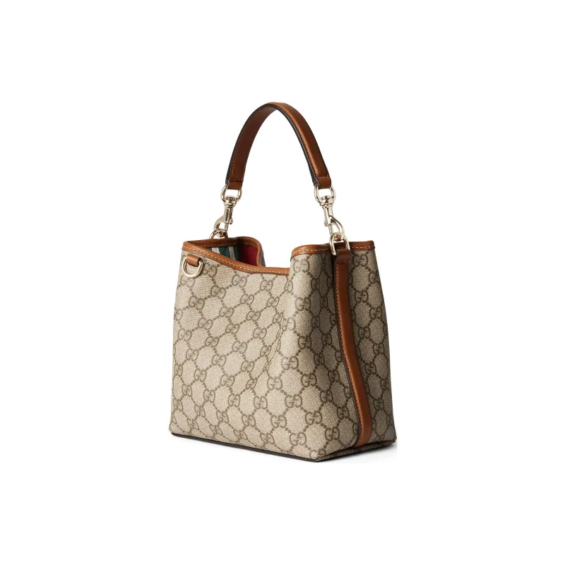 GUCCI Coated Canvas With Leather Bucket Bags Handbags Mini Women's Beige & Dark Brown-2