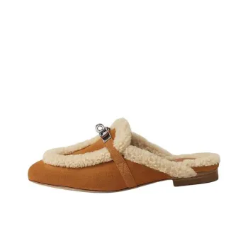 HERMES Oz Wrap-toe Slippers Women's Umber