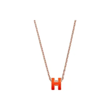 HERMES Metal Rose Gold Plated Necklaces Women's Orange