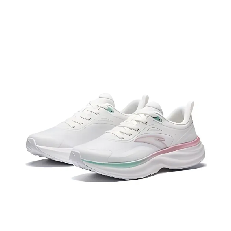 Anta Light Cloud Anti Slip Wear Resistant Low Top Casual Running Shoes Women's White Pink Green-1