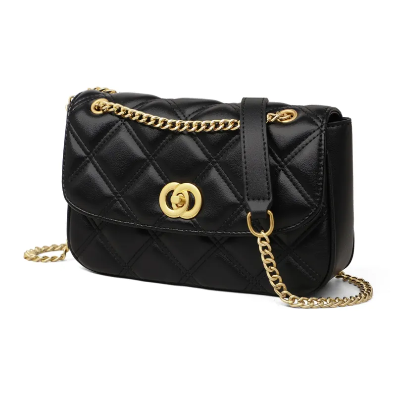 COMELY Cow Leather Patchwork Synthetic Leather Shoulder Bag Crossbody Bag Small Size Women's Black-1