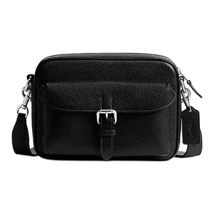 COACH Cow Leather Shoulder Bag, Crossbody Bag Trumpets Men's Black-0
