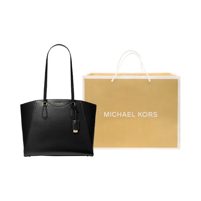 MICHAEL KORS Split Cow Leather Tote Bag, Shopping Bag, Handbag, Shoulder Bag Tubas Women's Black-3