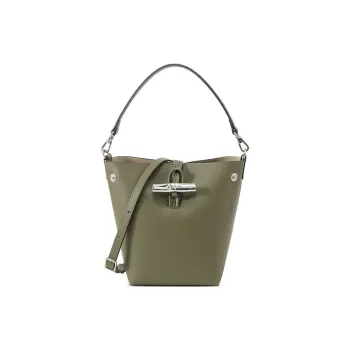 LONGCHAMP Cow Leather Bucket Bags One Shoulder Handbags Regular Women's Khaki Green