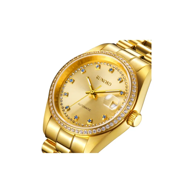RUNOSD Automatic Mechanical Movement Gold-Plated Strap Watch Men's Watches Gold Dial-7