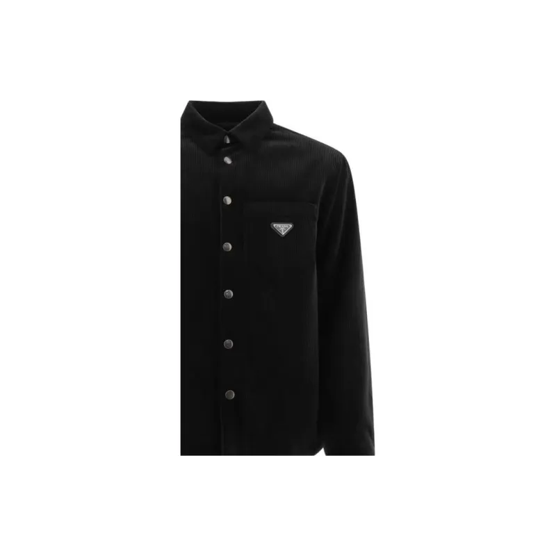 PRADA Long Sleeved Logo Plaque Shirt-7