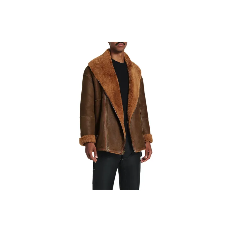 UGG FW24 Leather Jacket Unisex Brown-4