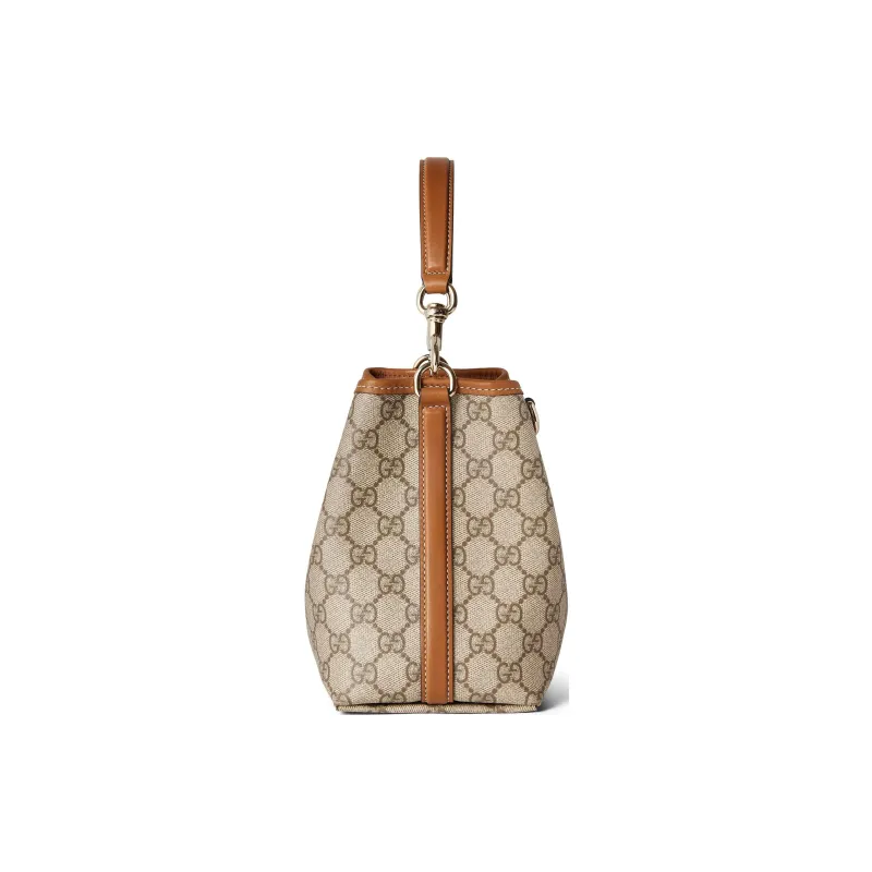 GUCCI Coated Canvas With Leather Bucket Bags Handbags Mini Women's Beige & Dark Brown-3