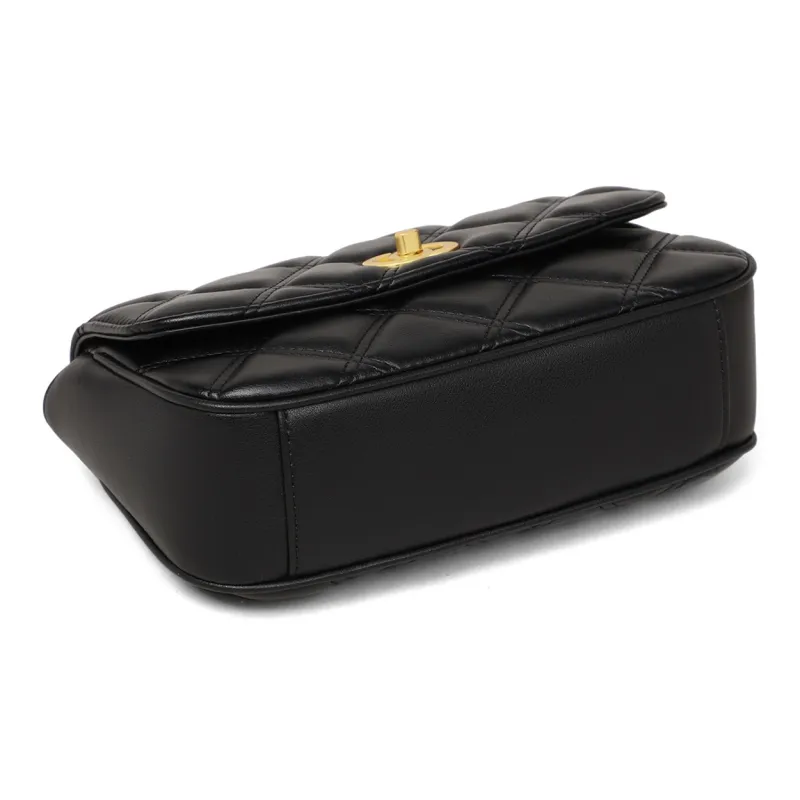 COMELY Cow Leather Patchwork Synthetic Leather Shoulder Bag Crossbody Bag Small Size Women's Black-4