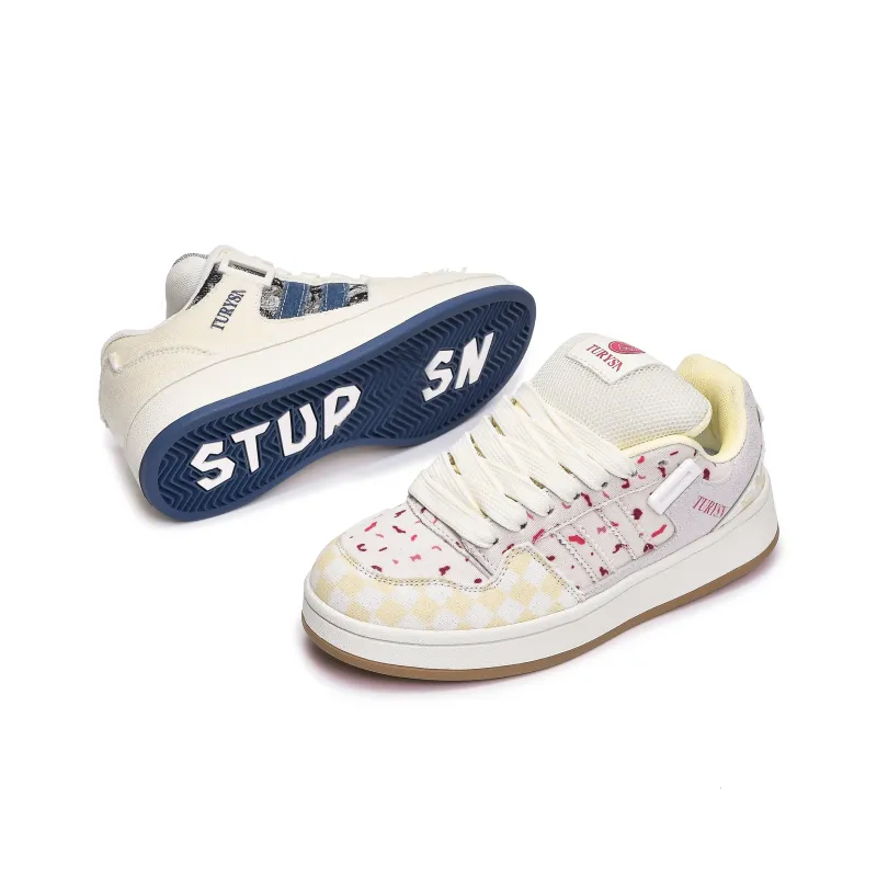 CHERRY&KALIKA Coverage Anti Slip Wear Resistant Lightweight Breathable Low Top Skateboard Shoes Women's Mismatched-3