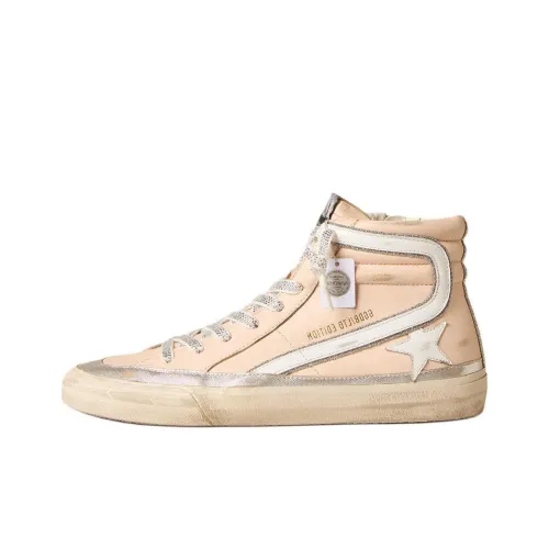 Golden Goose Slide Skateboard Shoes Women's High-Top Pink Silver