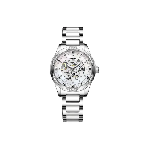 ABA Athena Icy Clear White Premium Automatic Mechanical Movement Ceramic Strap Women's Watch White Dial