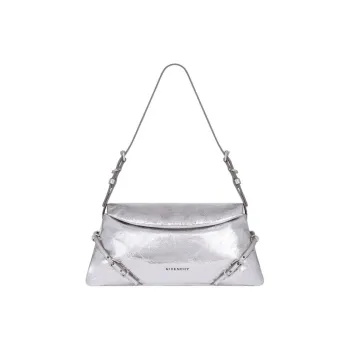 GIVENCHY Voyou Lambskin Handbag, Shoulder Bag Trumpets Women's Silver White