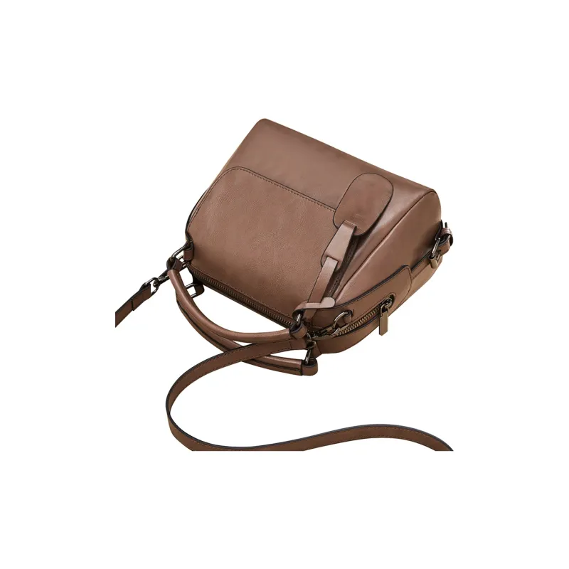 Old Man's Head Cow Leather Patchwork Synthetic Leather One Shoulder Handbags Women's Caramel-4