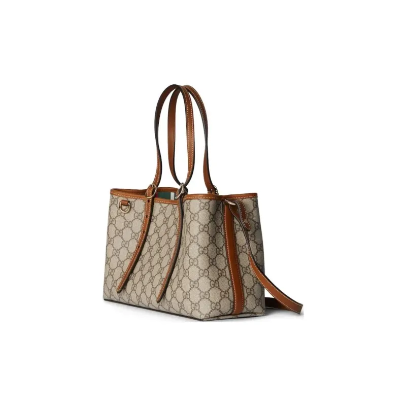 GUCCI Emblem Coated Canvas Small Tote Bag Shopping Bag Crossbody Handbag Women's Brown-2