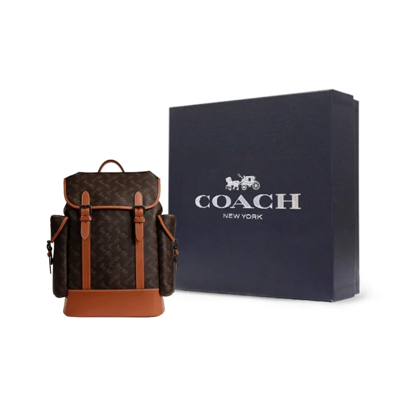 COACH Hitch Coated Canvas With Genuine Calfskin Backpack Large Size Men's Truffle Brown-4