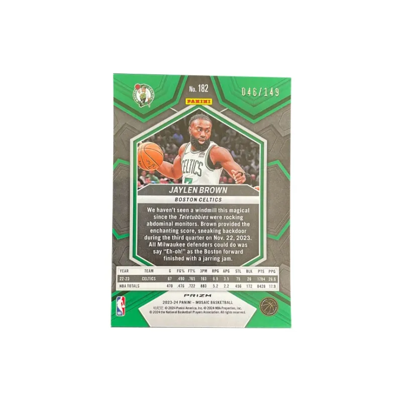 PANINI Jaylen Brown 2023 24 Mosaic Celtics Pink Mosaic Folded Player Card Access Pass Sports Cards 1 Pc-1