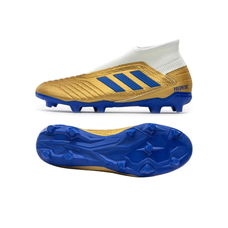 Adidas Predator 19.3 FG Rubber Long Studs Firm Ground Slip-Resistant Breathable Soccer Shoes Men's White Gold-4