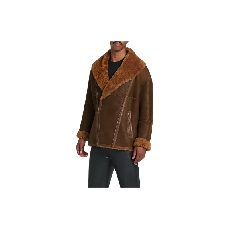 UGG FW24 Leather Jacket Unisex Brown-3