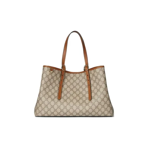 GUCCI Coated Canvas Tote Bag Shopping Bag Shoulder Bag Handbag Medium Size Women's Brown