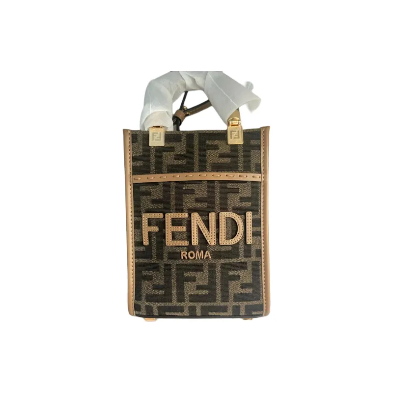 FENDI Sunshine FF Fabric Mini Tote Bag Women's Brown-1