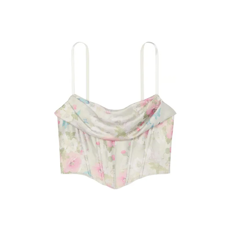 Victoria's Secret Very Sexy Satin Draped Corset Top / DELICATE GARDEN Pajama Top Women's Refined Garden Silver Pearl-0