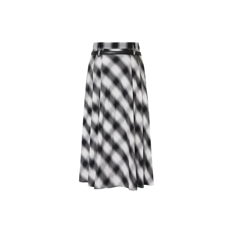 MOCO SS24 Casual Long Skirts Women's Black White Plaid-1