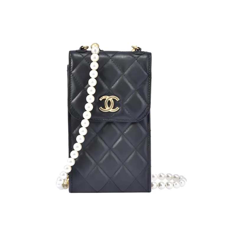 CHANEL Lambskin Shoulder Bag, Crossbody Bag, Cell Phone Pouch Mini Women's Black-0