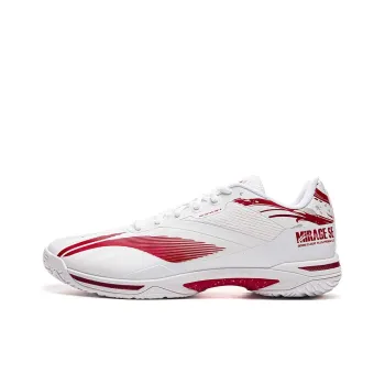 LiNing Slip Resistant Breathable Low Top Badminton Shoes Unisex White Red