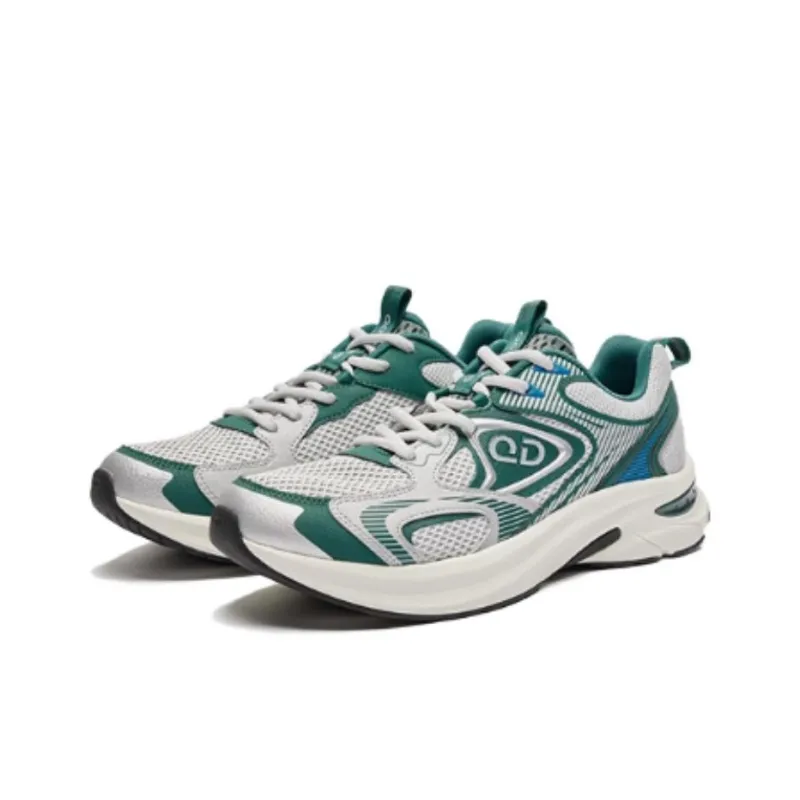 QIAODAN Wear Resistant Slip Resistant Low Top Casual Running Shoes Men's Gray Green-2