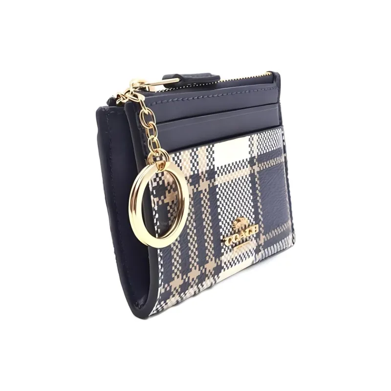 COACH Mini Id Skinny Printed Coated Canvas With Smooth Leather Coin Purse Women's White With Midnight Blue-1