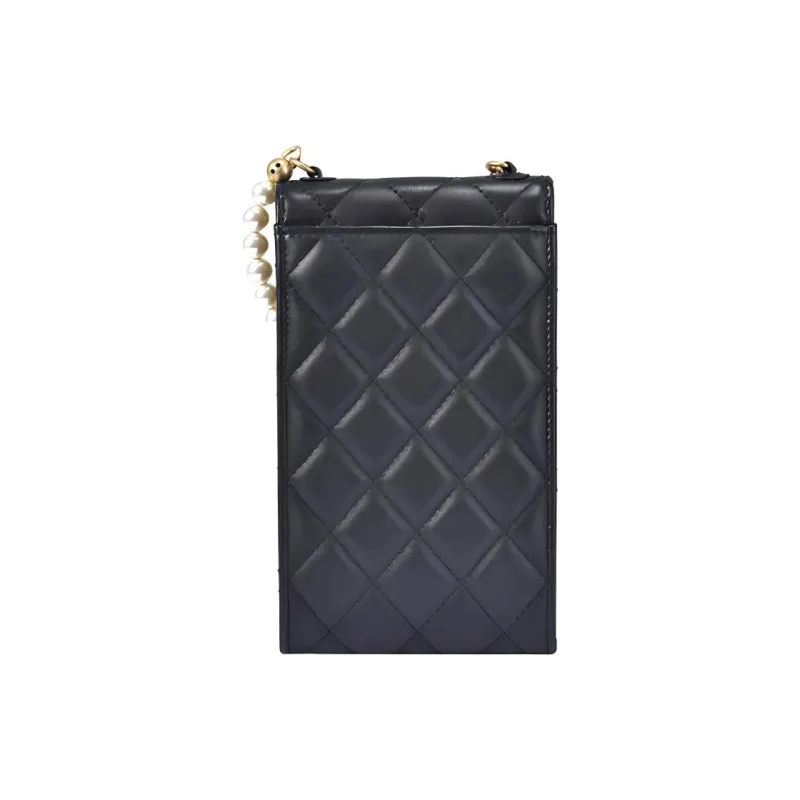 CHANEL Lambskin Shoulder Bag, Crossbody Bag, Cell Phone Pouch Mini Women's Black-3