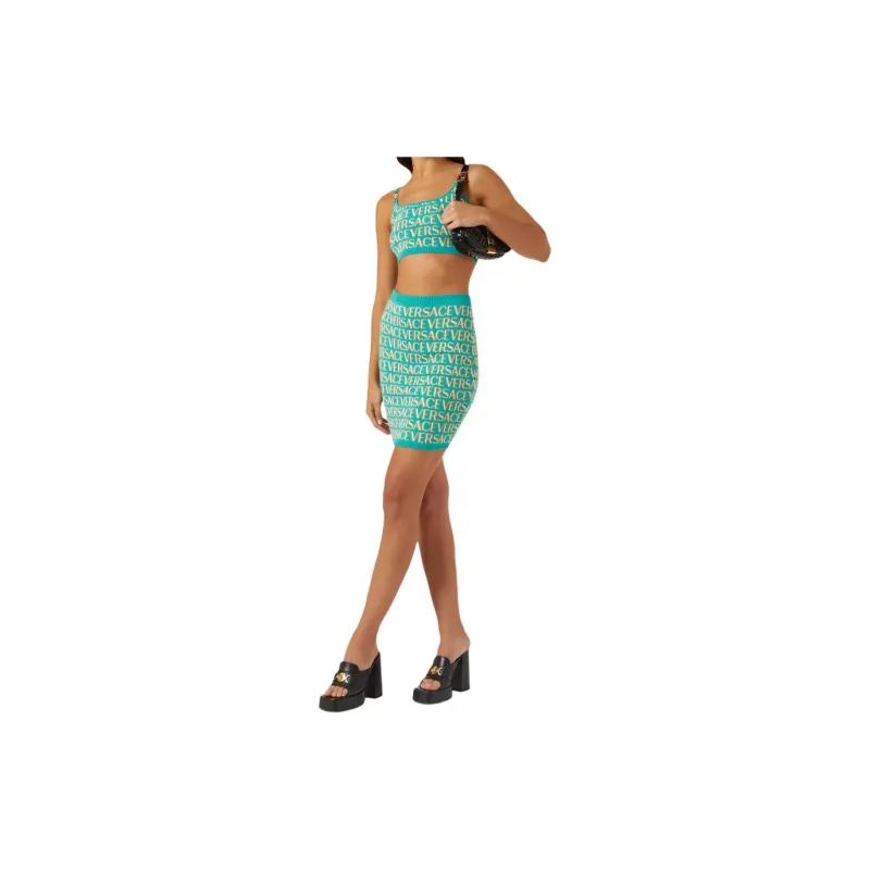VERSACE Allover Logo-Jacquard Knitted Mini Skirt-4