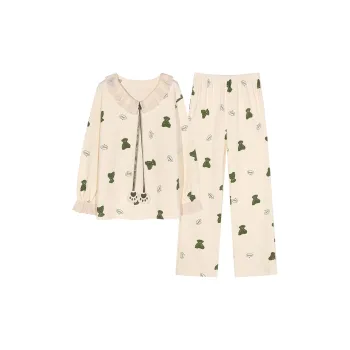 Montagut Pajama Set Autumn And Winter Season Women's Two-Piece Set White