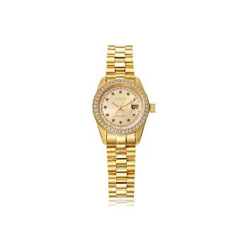 RUNOSD Automatic Mechanical Movement Gold Plated Strap Watch Women's Watch Gold Dial