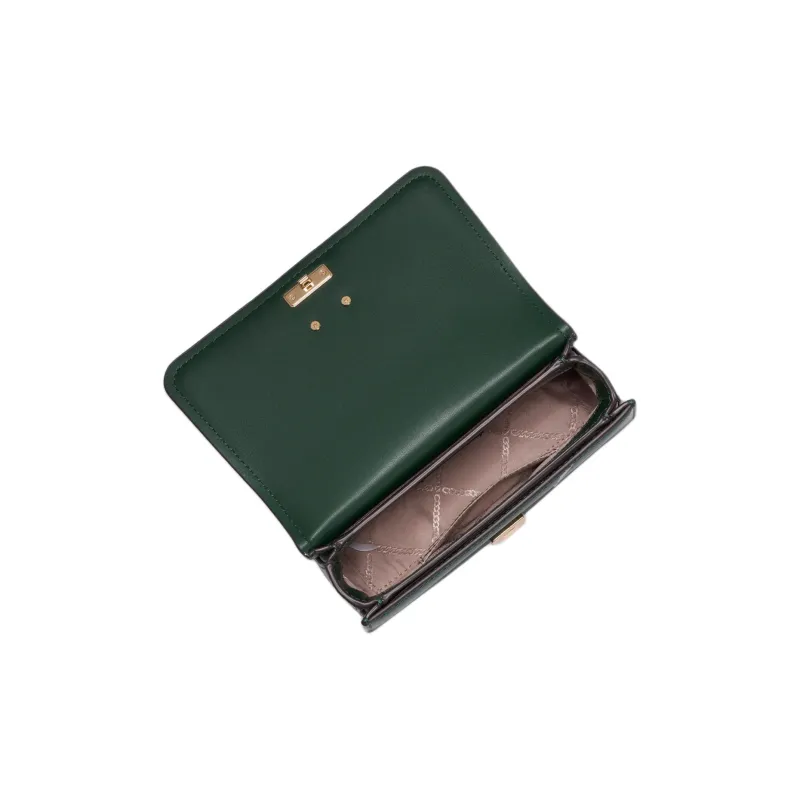 MICHAEL KORS Delancey Cow Leather, Split Cow Leather Shoulder Bag, Crossbody Bag, Handbag Small Size Women's Green-2