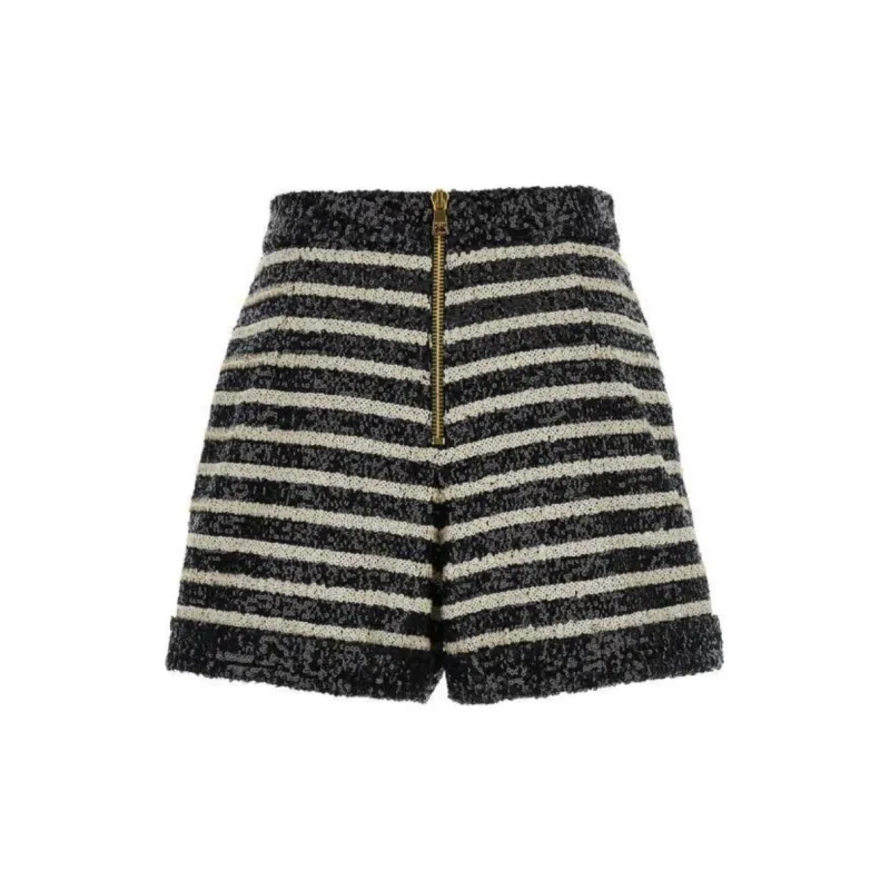 BALMAIN Horizontal Striped Embellished Shorts-1