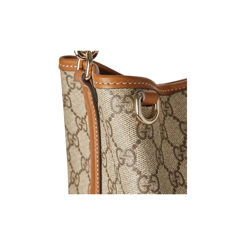 GUCCI Coated Canvas With Leather Bucket Bags Handbags Mini Women's Beige & Dark Brown-6